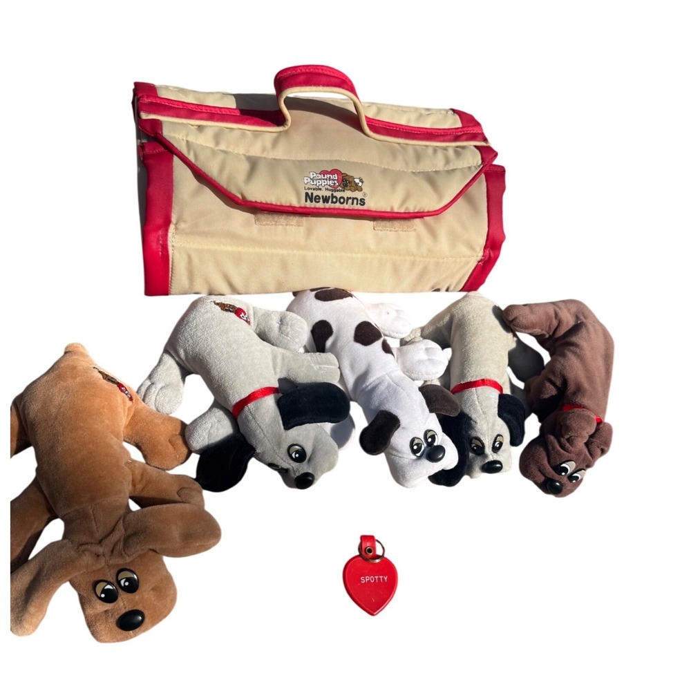Vintage Tonka Pound Puppies Newborns Set of‎ 5 Plush with Carrier and Tag 1980s